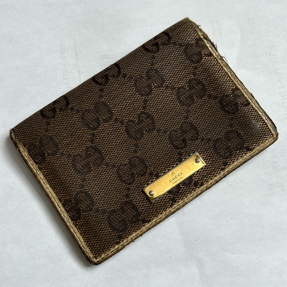 GUCCI Vintage card holder ID cover with canvas and leather - Picture 1 of 7